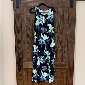 Chicos - Floral Black and Blue Sleeveless Maxi Dress